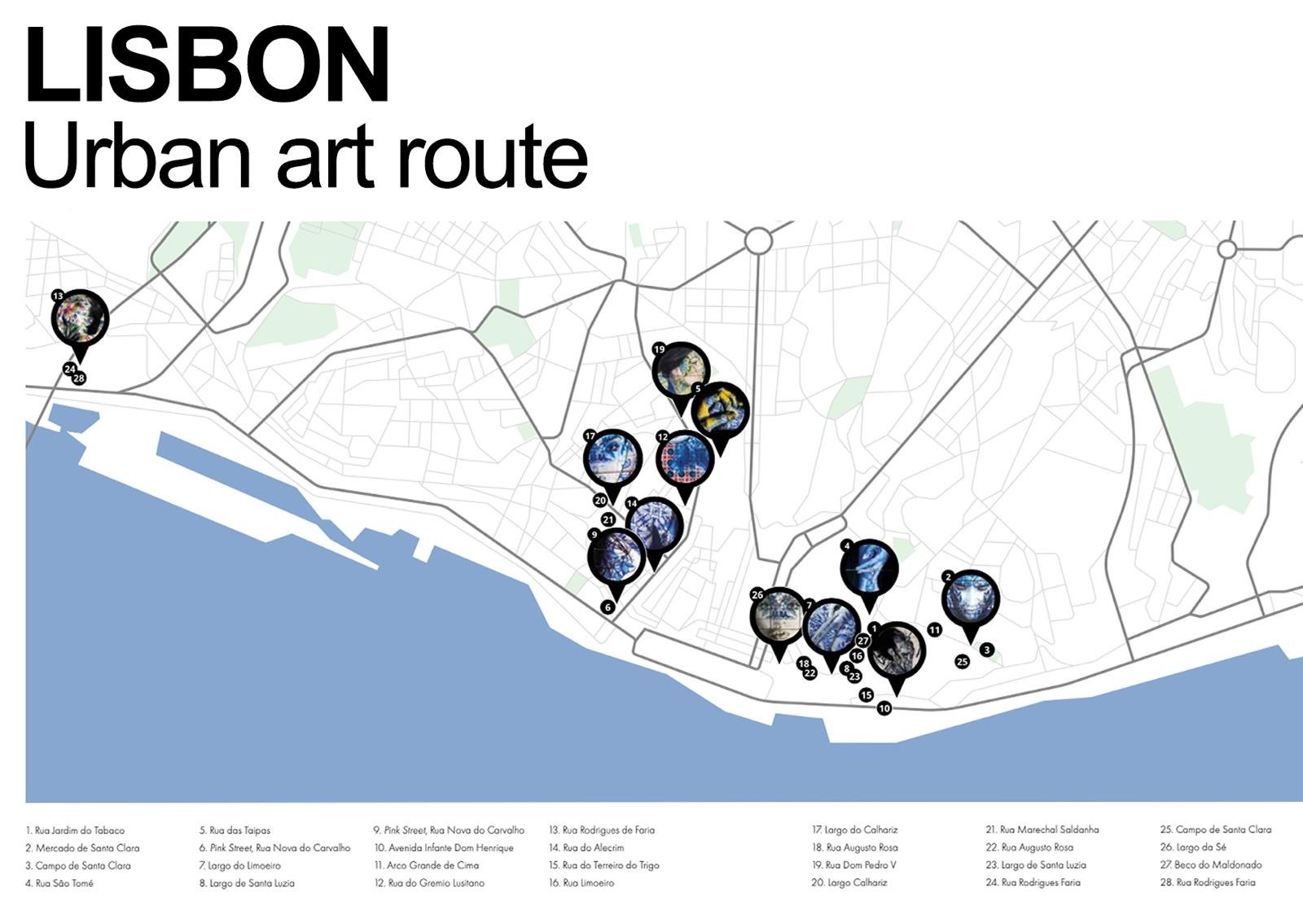Map of O Gringo’s urban art route through Lisbon